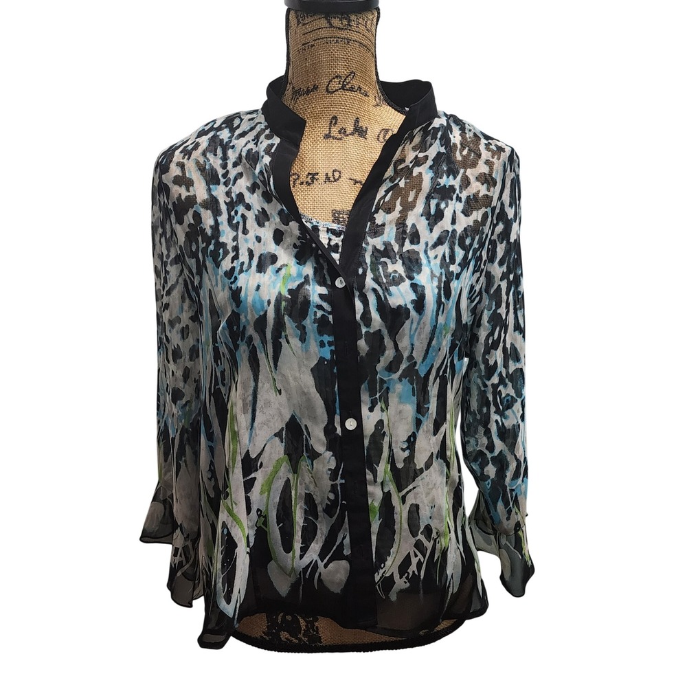 Investments Petites Women's Petite Print Button Front‎ Blouse Top 2 Piece Set
